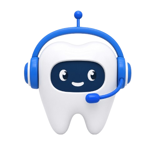 Mascote do Copiloto Deentz, um dente robô com headset